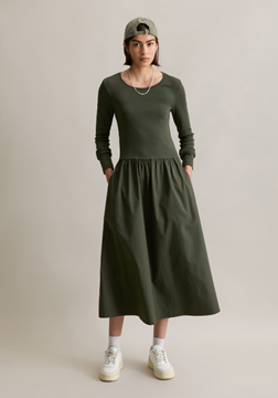 Picture of Ribbed jersey dress flared with cotton poplin skirt