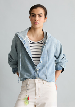 Picture of Relaxed hooded denim blouse made from pure cotton