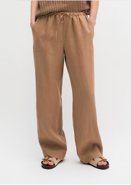 Picture of Straight linen trousers with elastic drawstring waistband