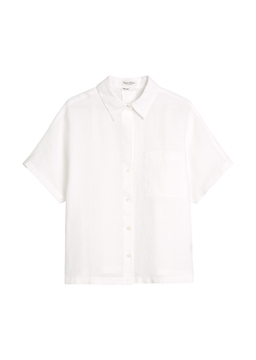 Picture of Regular short-sleeved linen blouse with wide box pleats at the back
