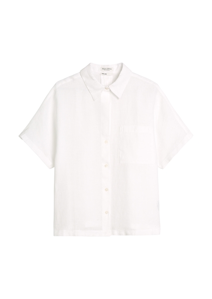Picture of Regular short-sleeved linen blouse with wide box pleats at the back