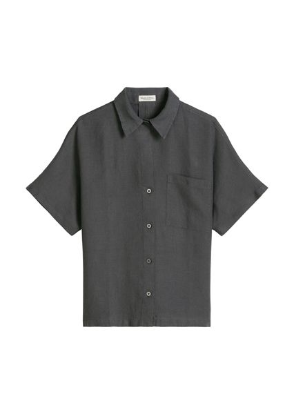 Picture of Regular short-sleeved linen blouse with wide box pleats at the back
