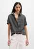 Picture of Regular short-sleeved linen blouse with wide box pleats at the back