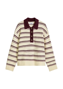 Picture of Oversized Striped Knit Polo Shirt made from a cozy alpaca-wool blend