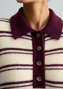 Picture of Oversized Striped Knit Polo Shirt made from a cozy alpaca-wool blend