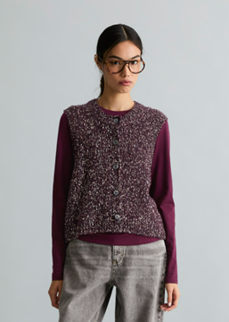 Picture of Sleeveless Tweed Cardigan, Regular Fit made from a cotton-virgin wool blend